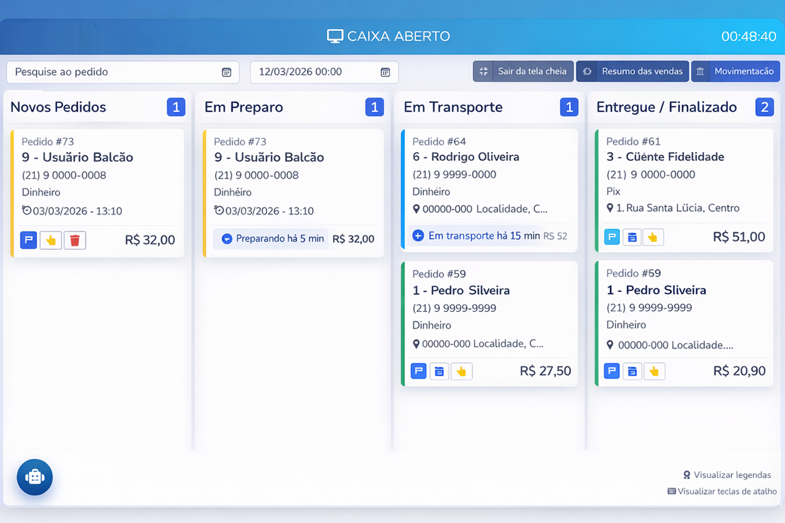 Tela principal do sistema Vedas Food